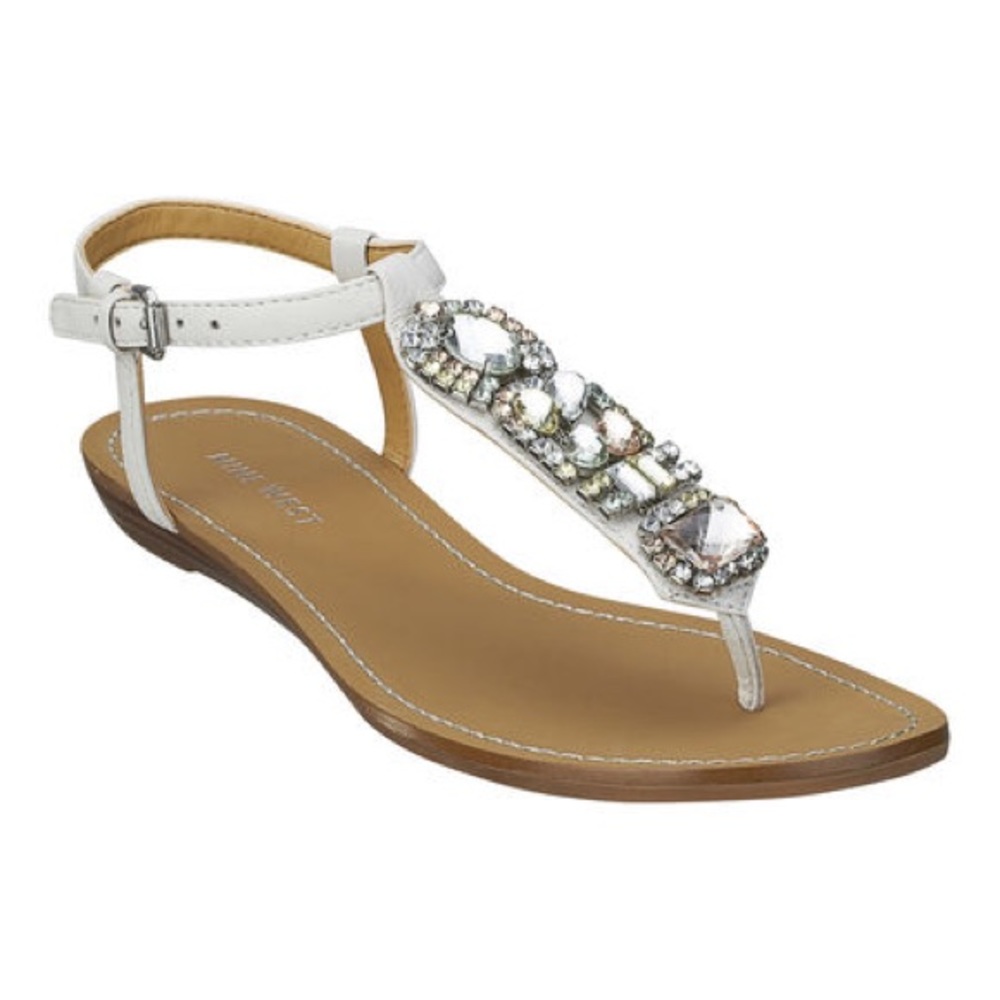 Nine West Wixon Gold Jeweled Thong Sandals 6.5